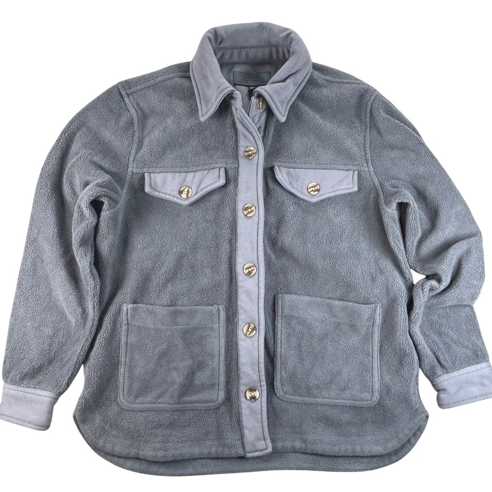 BlankNYC Right For Me Jacket Womens Medium Grey Day Fleece Utility‎ Shacket